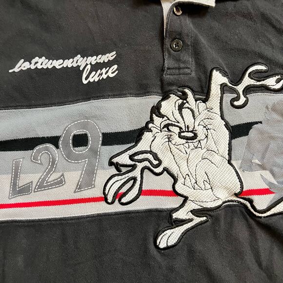 Vintage Lot 29 Polo Shirt Mens XXL Loone Tunes Tasmanian Devil Black - Picture 2 of 7